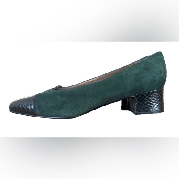 Corsina VTG green suede w blk block heel WM 7.5 N old money business casual - Picture 7 of 14